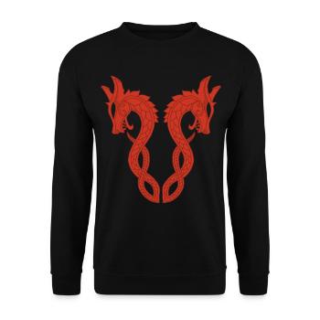 Roter zweiköpfiger Drache - Unisex Pullover - Schwarz - Vorne - Alina (178cm) & Michal (187cm)