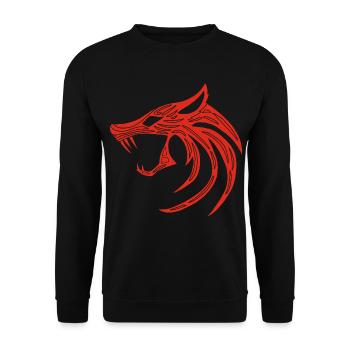 Roter Dämonischer Wolf - Unisex Pullover - Schwarz - Vorne - Alina (178cm) & Michal (187cm)