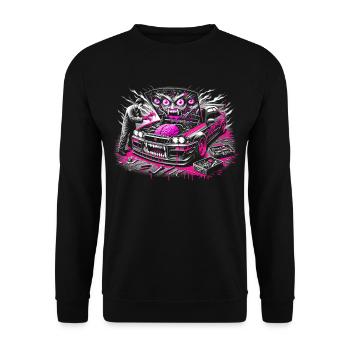 Neon Monster Auto Graffiti Design - Unisex Pullover - Schwarz - Vorne - Alina (178cm) & Michal (187cm)