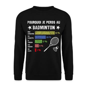 idée cadau badminton Drôle Homme Humour Badminton - Sweat-shirt Unisexe - noir - Devant - Alina (178cm) & Michal (187cm)