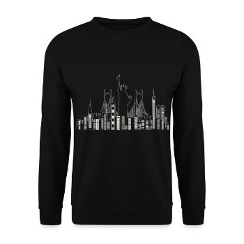 New Yorker Wolkenkratzer mit Freiheitsstatue - Unisex Pullover - Schwarz - Vorne - Alina (178cm) & Michal (187cm)