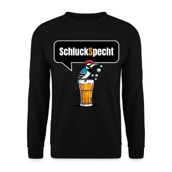 Lustiges Trinkspruch Shirt- SchluckSpecht - Unisex Pullover - Schwarz - Vorne - Alina (178cm) & Michal (187cm)