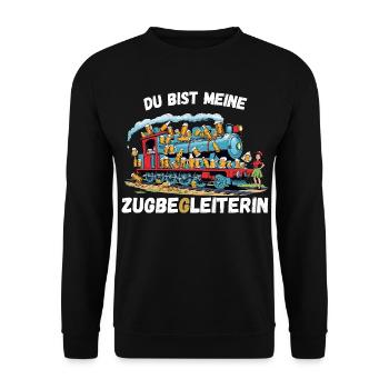 Cooles Party Shirt- ZUGBEGLEITERIN - Unisex Pullover - Schwarz - Vorne - Alina (178cm) & Michal (187cm)