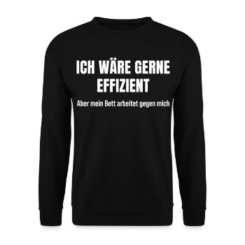 Morgenroutine gescheitert – Bett war stärker - Unisex Pullover - Schwarz - Vorne - Alina (178cm) & Michal (187cm)