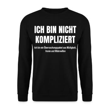 Ironisch, müde, genervt – trotzdem charmant - Unisex Pullover - Schwarz - Vorne - Alina (178cm) & Michal (187cm)