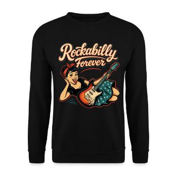 Rockabilly für immer E-Gitarre Frau 50er Geschenk - Unisex Pullover - Schwarz - Vorne - Alina (178cm) & Michal (187cm)