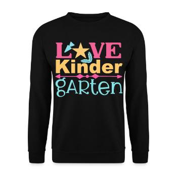 Liebe Kindergarten - Stern und Pfeil - Unisex Pullover - Schwarz - Vorne - Alina (178cm) & Michal (187cm)