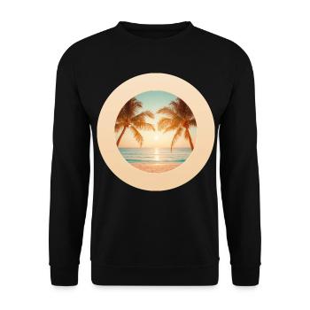 Sonnenuntergang am Palmenstrand - Unisex Pullover - Schwarz - Vorne - Alina (178cm) & Michal (187cm)