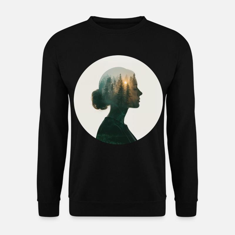 Waldträume in Frauenprofil - Unisex Pullover - Schwarz