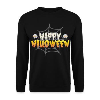 Fröhliches Halloween mit Spinnennetz und Totenköpf - Unisex Pullover - Schwarz - Vorne - Alina (178cm) & Michal (187cm)