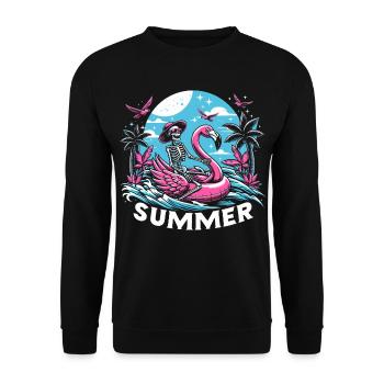 Summer Flamingo Puddle Skeleton - Unisex Sweatshirt - black - Front - Alina (178cm) & Michal (187cm)