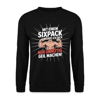 Sixpack Bierbauch Spruch Männer Humor - Unisex Pullover - Schwarz - Vorne - Alina (178cm) & Michal (187cm)