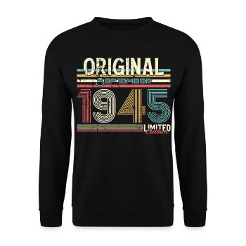 80 Jahre, Retro September Jahrgang 1945  - Unisex Pullover - Schwarz - Vorne - Alina (178cm) & Michal (187cm)
