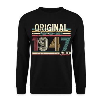 Retro September 1947 Print Design - Unisex Pullover - Schwarz - Vorne - Alina (178cm) & Michal (187cm)