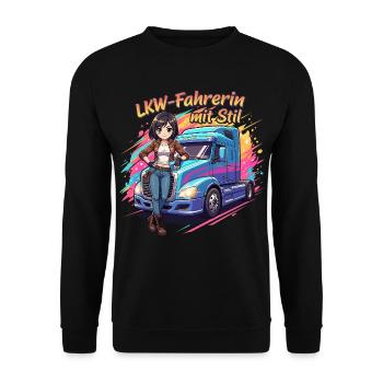 LKW-Fahrerin mit Stil - Unisex Pullover - Schwarz - Vorne - Alina (178cm) & Michal (187cm)