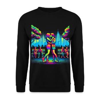 Neonliebe in der Stadtparkszene - Unisex Pullover - Schwarz - Vorne - Alina (178cm) & Michal (187cm)