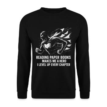 Heroischer Buchliebhaber Illustration - Unisex Pullover - Schwarz - Vorne - Alina (178cm) & Michal (187cm)