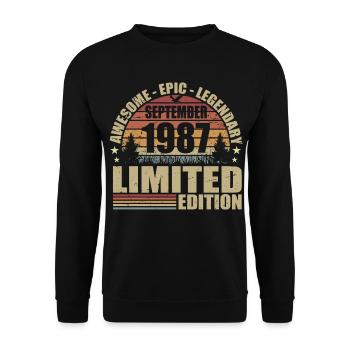 1987 septembre 1987 Anniversaire septembre 1987 - Sweat-shirt Unisexe - noir - Devant - Alina (178cm) & Michal (187cm)