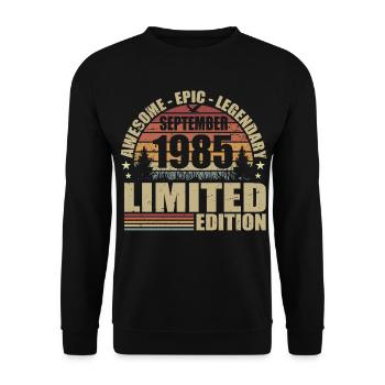 1985 septembre 1985 Anniversaire septembre 1985 - Sweat-shirt Unisexe - noir - Devant - Alina (178cm) & Michal (187cm)