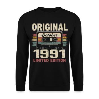Né en Octobre 1991 | Cadeau Vintage Octobre 1991 - Sweat-shirt Unisexe - noir - Devant - Alina (178cm) & Michal (187cm)