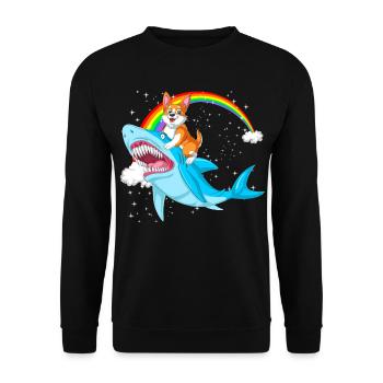 Corgi Riding Shark – Funny Surreal Dog Design - Unisex Sweatshirt - black - Front - Alina (178cm) & Michal (187cm)