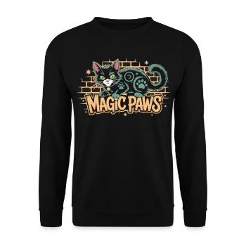 Magischer Kater mit Sternenmotiv - Unisex Pullover - Schwarz - Vorne - Alina (178cm) & Michal (187cm)