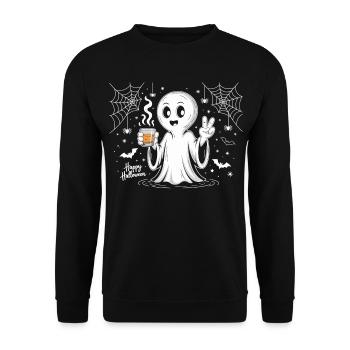 Schauriger Geist mit Halloween-Logo - Unisex Pullover - Schwarz - Vorne - Alina (178cm) & Michal (187cm)