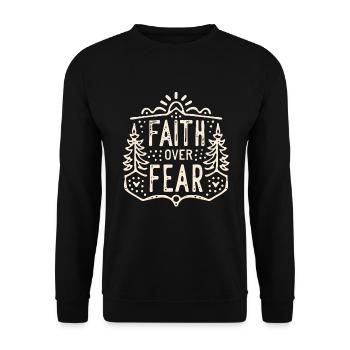 Glaube statt Angst Christliche Zitate Bibelvers Retro - Unisex Pullover - Schwarz - Vorne - Alina (178cm) & Michal (187cm)