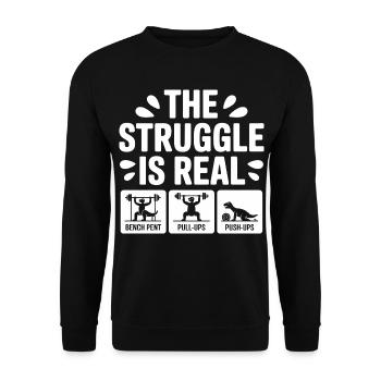 Der Kampf ist ein echtes lustiges T-Rex-Fitnessstudio-Workout - Unisex Pullover - Schwarz - Vorne - Alina (178cm) & Michal (187cm)