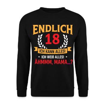 Finally 18 Birthday Saying Design - Unisex Sweatshirt - black - Front - Alina (178cm) & Michal (187cm)