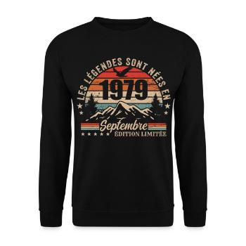 Legendary since September 1979 | September 1979 - Unisex Sweatshirt - black - Front - Alina (178cm) & Michal (187cm)
