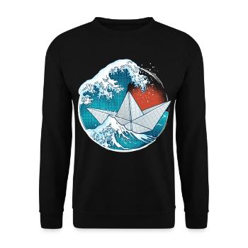 Bateau en papier de style origami - Sweat-shirt Unisexe - noir - Devant - Alina (178cm) & Michal (187cm)