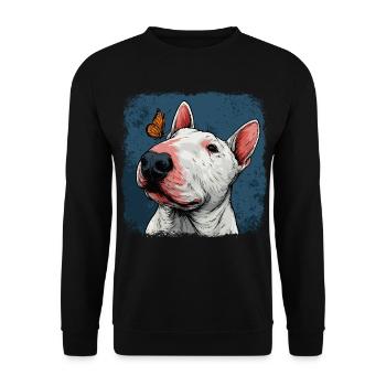Cheerful bull terrier with butterfly - Unisex Sweatshirt - black - Front - Alina (178cm) & Michal (187cm)