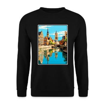 Ghent Belgium Charming City Skyline Illustration - Unisex Sweatshirt - black - Front - Alina (178cm) & Michal (187cm)