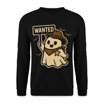 Halloween Geist Cowboy Wanted Design - Unisex Pullover - Schwarz - Vorne - Alina (178cm) & Michal (187cm)