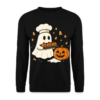 Halloween ghost with chef's hat and pumpkin - Unisex Sweatshirt - black - Front - Alina (178cm) & Michal (187cm)