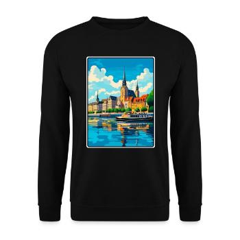 Koblenz Germany Vintage Travel Poster Cityscape - Unisex Sweatshirt - black - Front - Alina (178cm) & Michal (187cm)