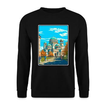 Sofia Bulgarien Vintage-Reiseplakat Cityscape WPA - Unisex Pullover - Schwarz - Vorne - Alina (178cm) & Michal (187cm)