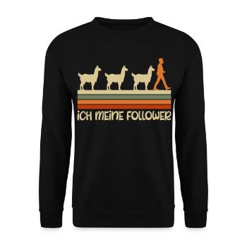 Alpaca Fan I MEAN FOLLOWERS Retro Funny - Unisex Sweatshirt - black - Front - Alina (178cm) & Michal (187cm)