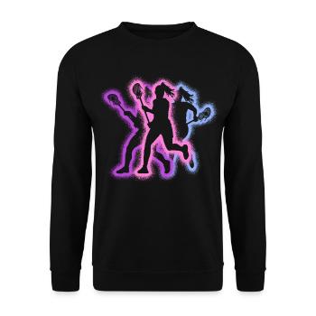 Typographie des joueurs de crosse - Crosse féminine - Sweat-shirt Unisexe - noir - Devant - Alina (178cm) & Michal (187cm)
