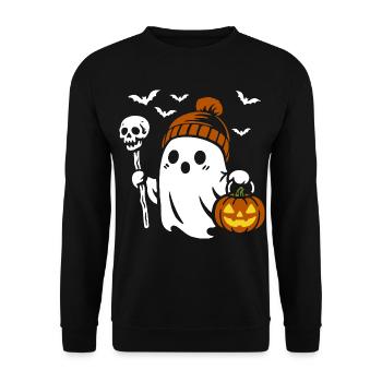 Ghost, Halloween Party Costume - Pumpkin - Unisex Sweatshirt - black - Front - Alina (178cm) & Michal (187cm)