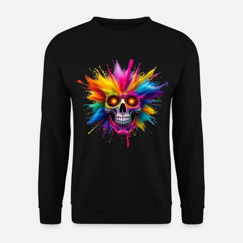 Bunter Totenkopf mit Farbexplosion - Unisex Pullover - Schwarz
