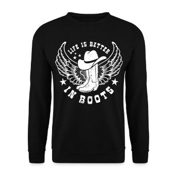 Life is better in boots - Linedance - Country Fan - Unisex Sweatshirt - black - Front - Alina (178cm) & Michal (187cm)
