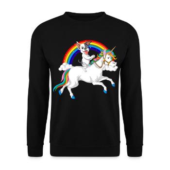 French Bulldog Riding Unicorn - Unisex Sweatshirt - black - Front - Alina (178cm) & Michal (187cm)
