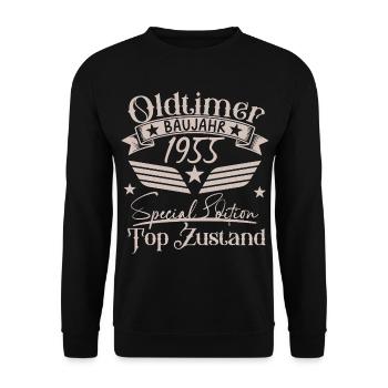 Vintage 1955 Baujahr Design - Unisex Pullover - Schwarz - Vorne - Alina (178cm) & Michal (187cm)