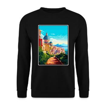 Cagliari Italy Mediterranean Sunrise Travel Poster - Unisex Sweatshirt - black - Front - Alina (178cm) & Michal (187cm)