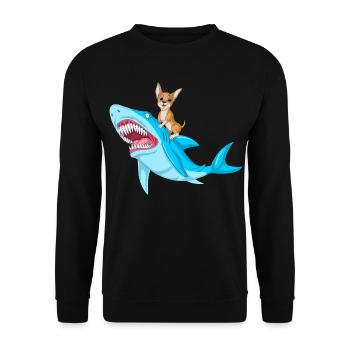 Chien Chihuahua mignon chevauchant un requin féroce - Sweat-shirt Unisexe - noir - Devant - Alina (178cm) & Michal (187cm)