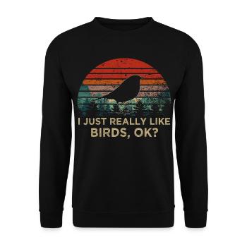 Ich mag einfach Vögel – Vintage Silhouette Vogel - Unisex Pullover - Schwarz - Vorne - Alina (178cm) & Michal (187cm)