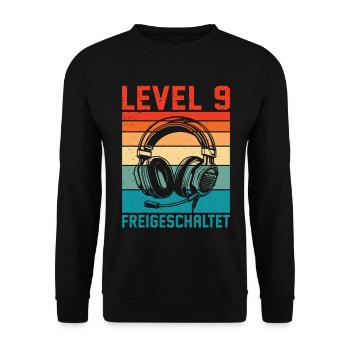 Garçons du 9e anniversaire : niveau 9 débloqué - Sweat-shirt Unisexe - noir - Devant - Alina (178cm) & Michal (187cm)