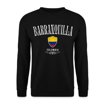 Barranquilla, Kolumbien, minimalistisches, elegantes Design - Unisex Pullover - Schwarz - Vorne - Alina (178cm) & Michal (187cm)